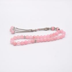 Natural Rose Quartz Crystals Diamond cut Tasbih Prayer Beads (10mm-33 Beads), Pink