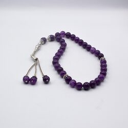 Natural Amethyst Crystal Tasbih Prayer Beads (10mm-33 Beads), Purple