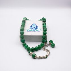 Natural Nephrite Jade Crystal Tasbih Prayer Beads (12mm-33 Beads), Green