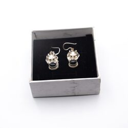 Exquisite 925 Silver Dragon Head Design Pair of Earrings for Women with Natural Onyx Crystal, Silver