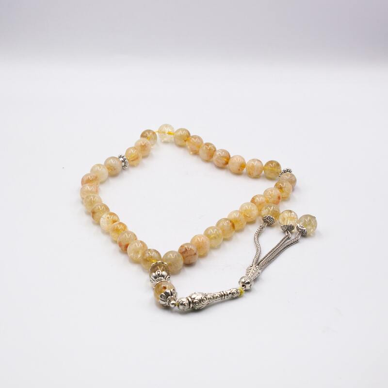 Natural Citrine Crystal Tasbih Prayer Beads (10mm-33 Beads), Orange