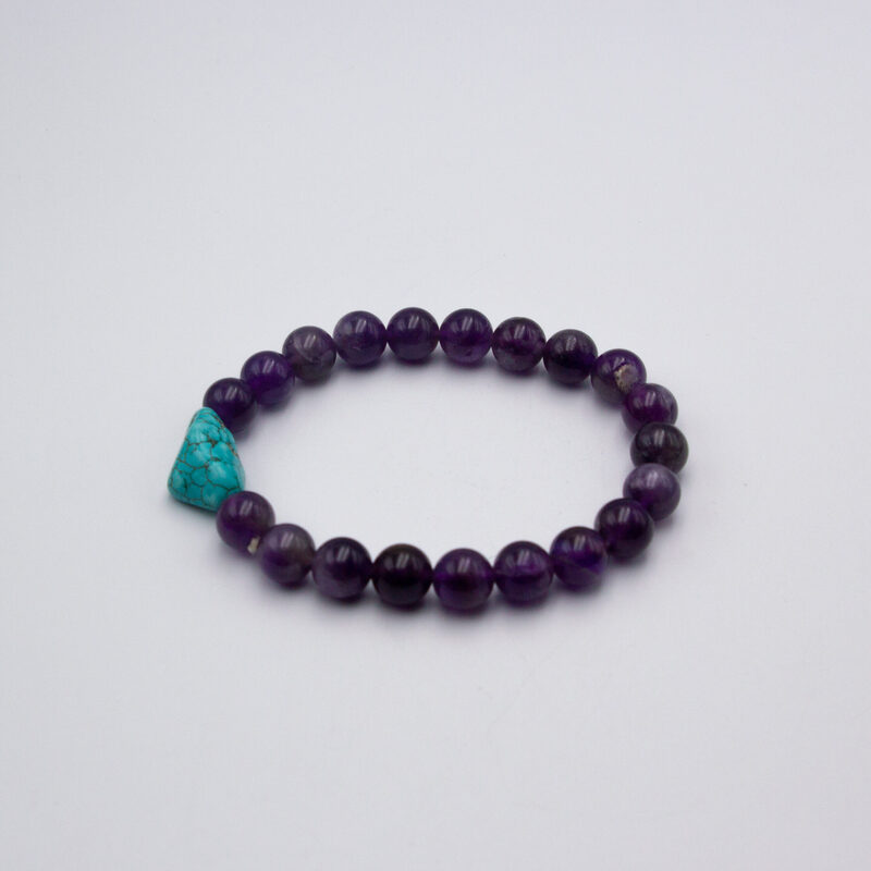 8mm Natural Amethyst With One Turquoise Crystal Bracelet for Women, Purple