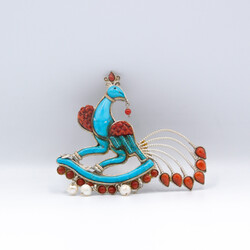 Pure Silver Vintage Peacock Brooch Handmade Antique, Multicolour