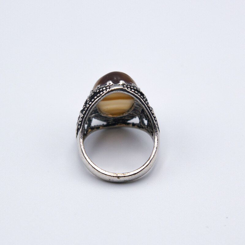 Natural Agate Crystal Ring with Silver Linings, Brown/Silver