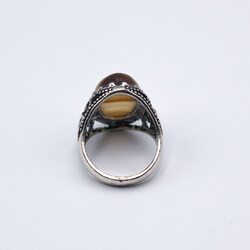 Natural Agate Crystal Ring with Silver Linings, Brown/Silver