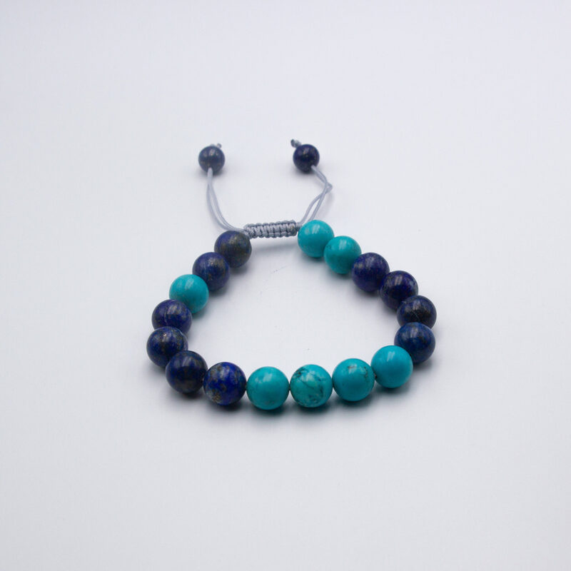 10mm Natural Turquoise Crystal and Lapis Lazuli Crystal Bracelet for Women, Turquoise/Blue