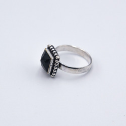 Natural Black Tourmaline Crystal Ring with Silver Linings Unisex, Black/Silver