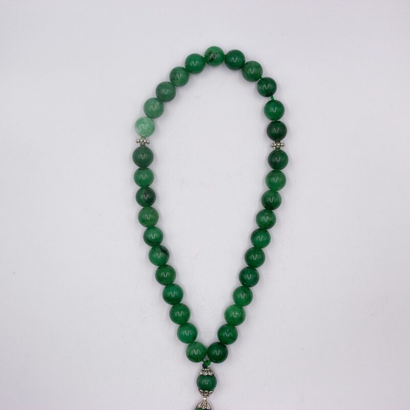 Natural Nephrite Jade Crystal Tasbih Prayer Beads (12mm-33 Beads), Green