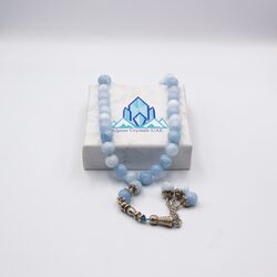 Natural Aquamarine Crystal Tasbih Prayer Beads (10mm-33 Beads), Light Blue