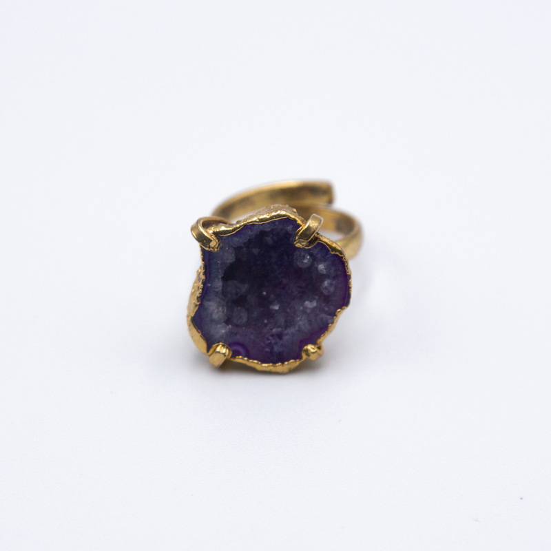 Natural Raw Amethyst Crystal Ring Unisex, Gold/Purple