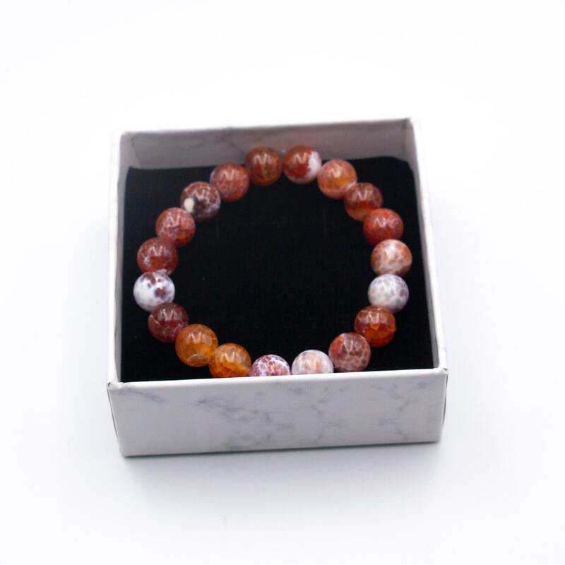 Fire Agate 10mm Crystals Bracelet Fiery Elegance and Natural Beauty for Women, Orange