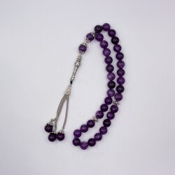 Natural Amethyst Crystal Tasbih Prayer Beads (10mm-33 Beads), Purple