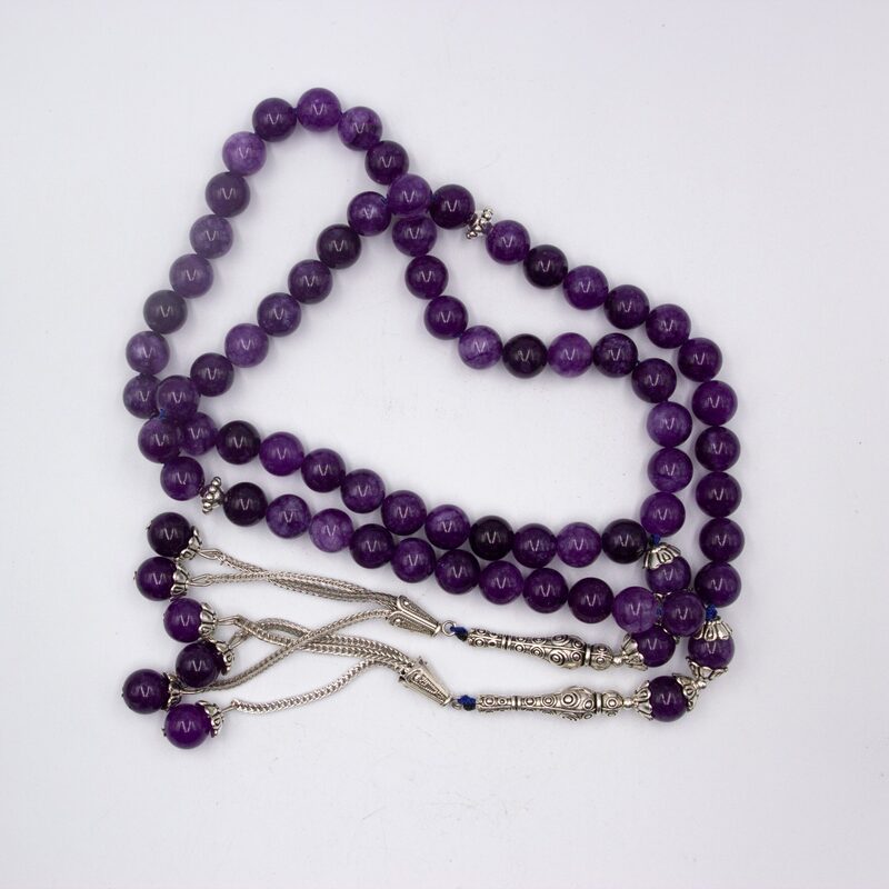 Natural Amethyst Crystal Tasbih Prayer Beads (10mm-33 Beads), Purple