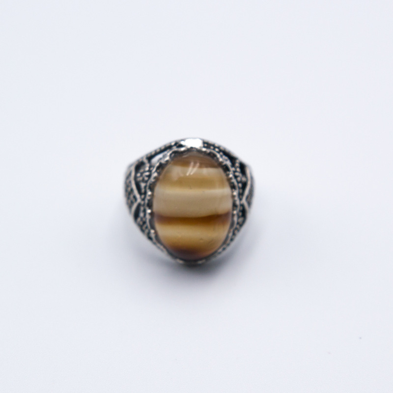 Natural Agate Crystal Ring with Silver Linings, Brown/Silver