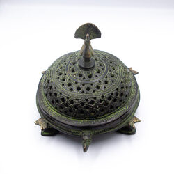 Exquisite Nepal Handmade Peacock Tortoise Copper Incense Burner Holder, Black