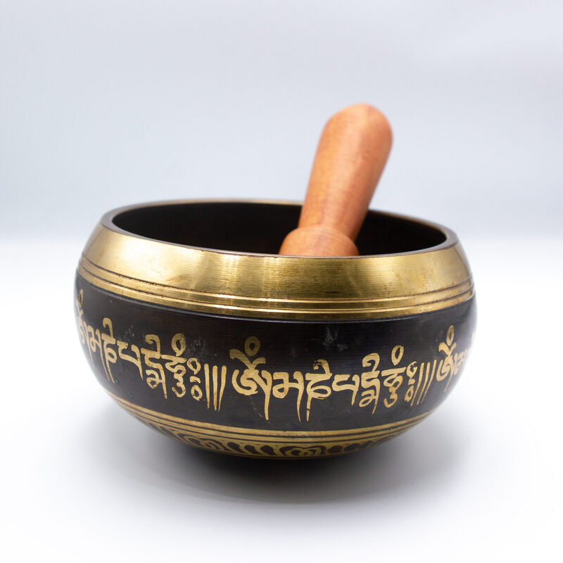 Himalayan Hand Painted Pattern Singing Bowl With Traditional Wooden Striker, 2 Piece, Multicolour