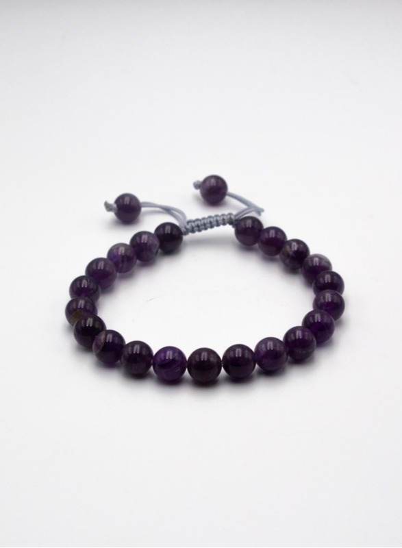 8mm Authentic Natural Amethyst Crystal Bracelet with threads for Women, Black