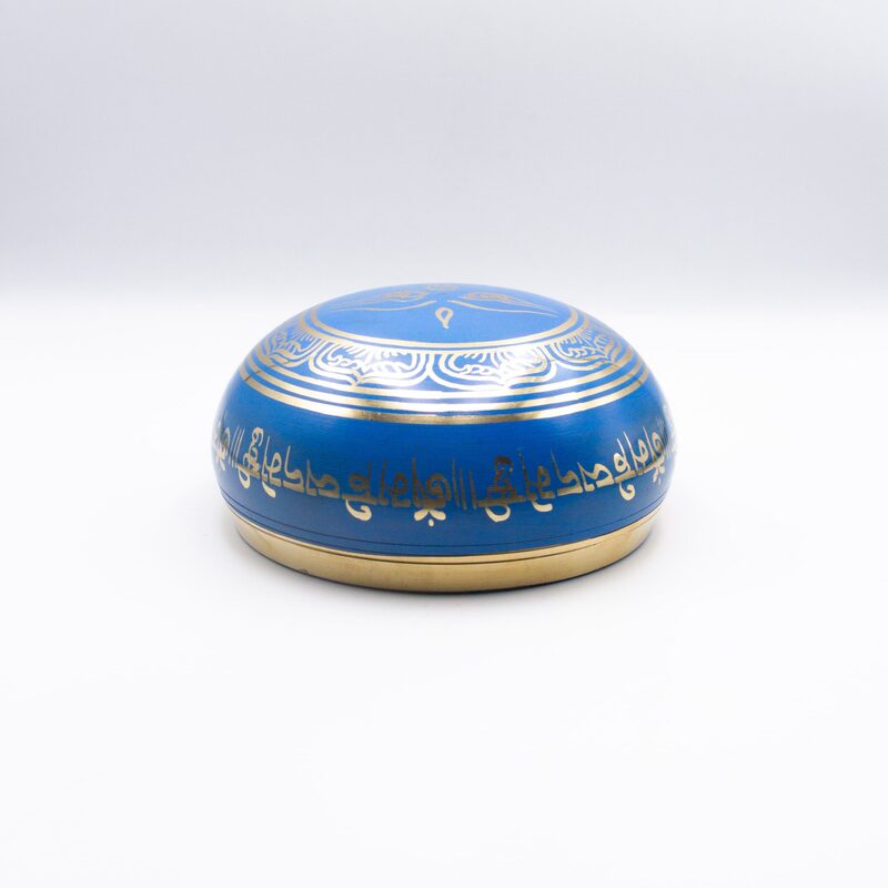 Authentic Himalayan Vibrant Handcrafted Singing Bowl Single Set with Traditional Wooden Striker, Small, Blue/Gold