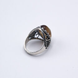 Natural Agate Crystal Ring with Silver Linings, Brown/Silver