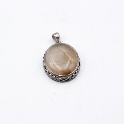 925 Sterling Silver Vintage Real Rutilated Quartz Crystal Pendant Unisex, 17gm, Brown/Silver