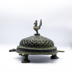 Exquisite Nepal Handmade Peacock Tortoise Copper Incense Burner Holder, Black