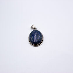 Natural Lapis Lazuli Crystal Locket Unisex, 3cm, Silver/Dark Blue