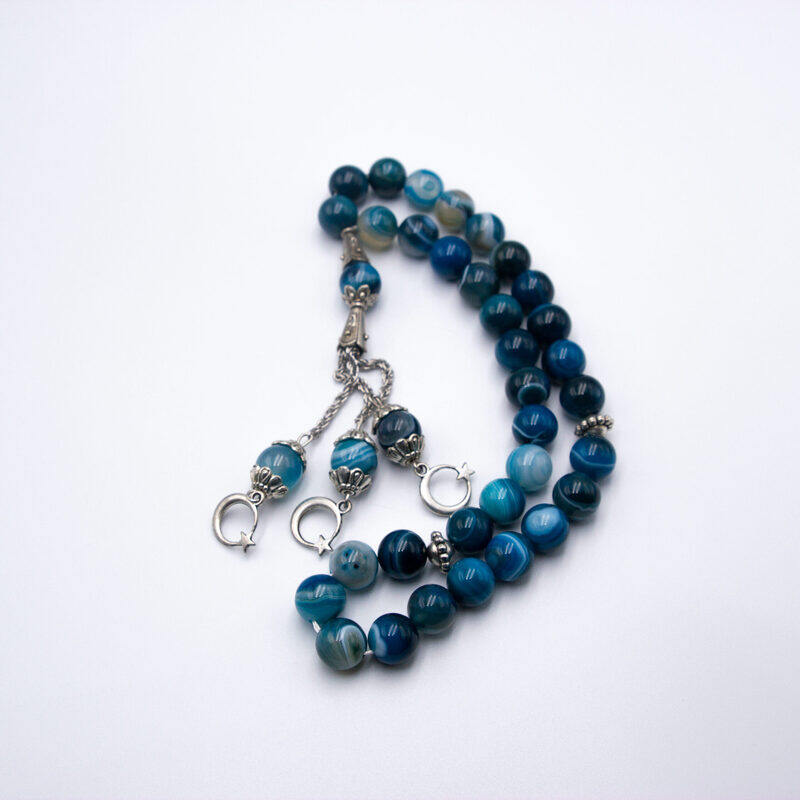 

Generic Natural Agate Crystal Tasbih Prayer Beads (10mm-33 Beads), Blue