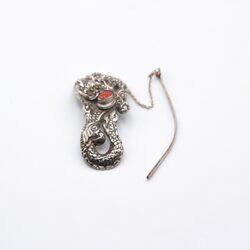 Exquisite 925 Sterling Silver Vintage Chinese Carved Dragon with Coral Belt Buckle, Silver