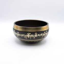 Authentic Himalayan Handcrafted Pattern Singing Bowl Single Set with Traditional Wooden Striker, Black/Gold