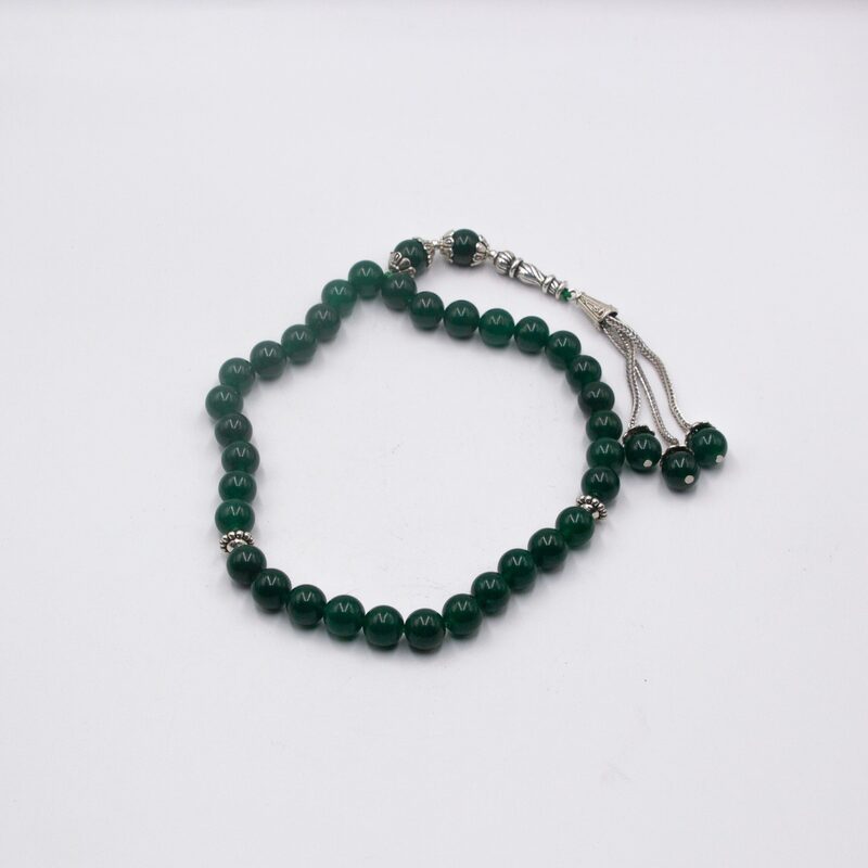 Natural Agate Crystal Tasbih Prayer Beads (10mm-33 Beads), Green