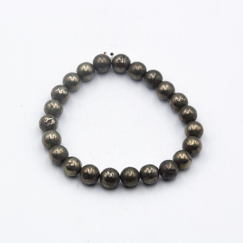 8mm Pyrite Natural Stone Crystals Bracelet for Wealth and Prosperous for Women, Gold