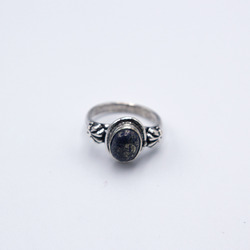 Natural Blue Sunstone Crystal Ornamental Ring Unisex, Black/Silver