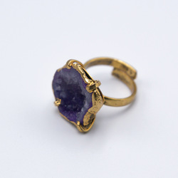 Natural Raw Amethyst Crystal Ring Unisex, Gold/Purple