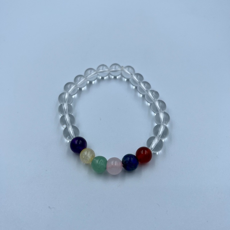 Seven Chakra beads with clear quartz bracelet