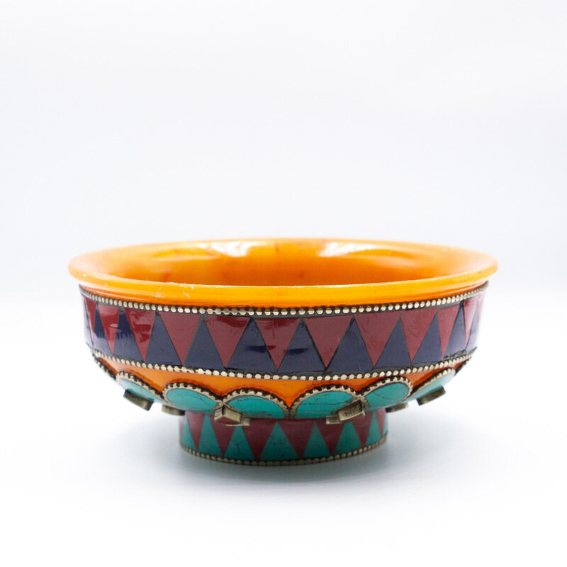 

Generic Exquisite Handmade Amber Bowl with Gemstone, Multicolour