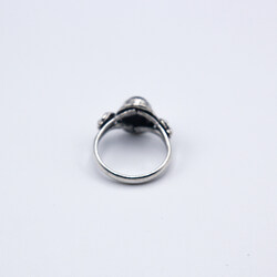 Natural Blue Sunstone Ring Ornamental with Pure Silver Linings Unisex, Black/Silver