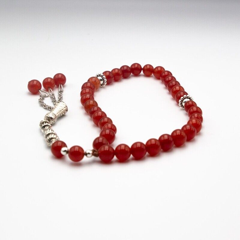 

Generic Natural Carnelian Crystal Tasbih Prayer Beads (10mm-33 Beads), Red