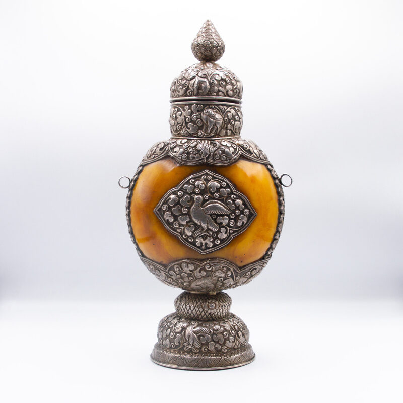 Silver & Amber Nas-pot Handmade Antique, Multicolour