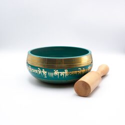 Authentic Himalayan Handcrafted Vibrant Singing Bowl Single Set with Traditional Wooden Striker, Green