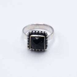 Natural Black Tourmaline Crystal Ring with Silver Linings Unisex, Black/Silver