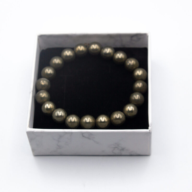 10mm Elegant and Energizing Pyrite Natural Stone Bracelet Beads for Women, Gold