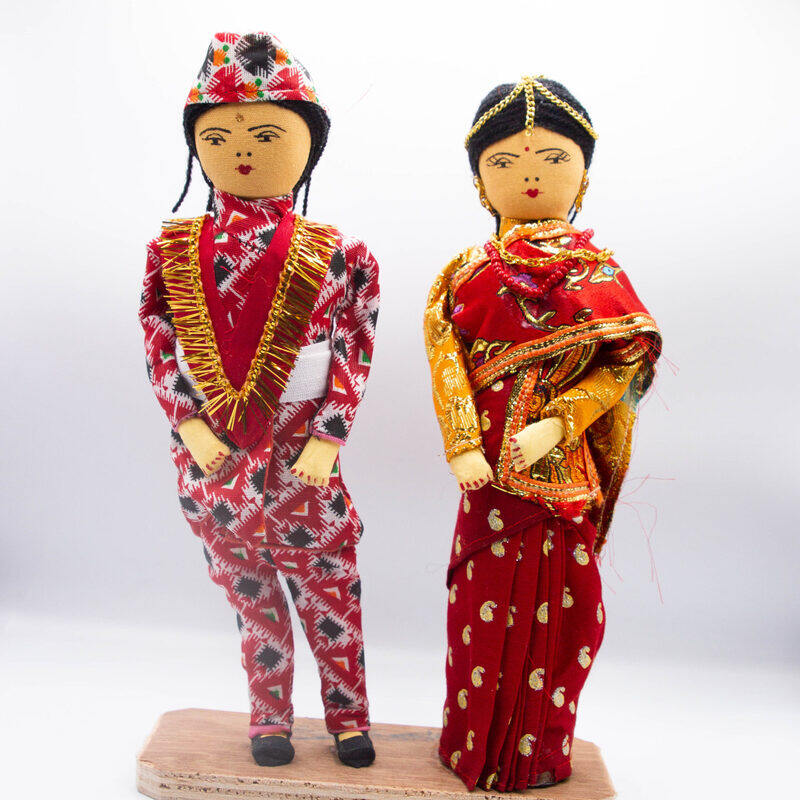 

Generic Tribal Bride & Groom Statute Wearing Nepali Wedding Dress, 2 Piece, Red