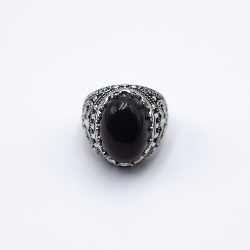 Authentic Natural Agate Crystal Ring with Italian Silver Cover Unisex, Black/Silver