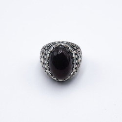 Authentic Natural Agate Crystal Ring with Italian Silver Cover Unisex, Black/Silver