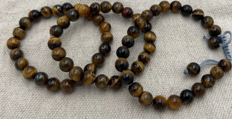 10mm Natural Tiger Eye Crystal Bracelet with Threads for Women, Brown