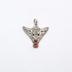 Antique Rare 925 Sterling Silver Garuda & Coral Pendant Unisex, 6.4gm, Silver