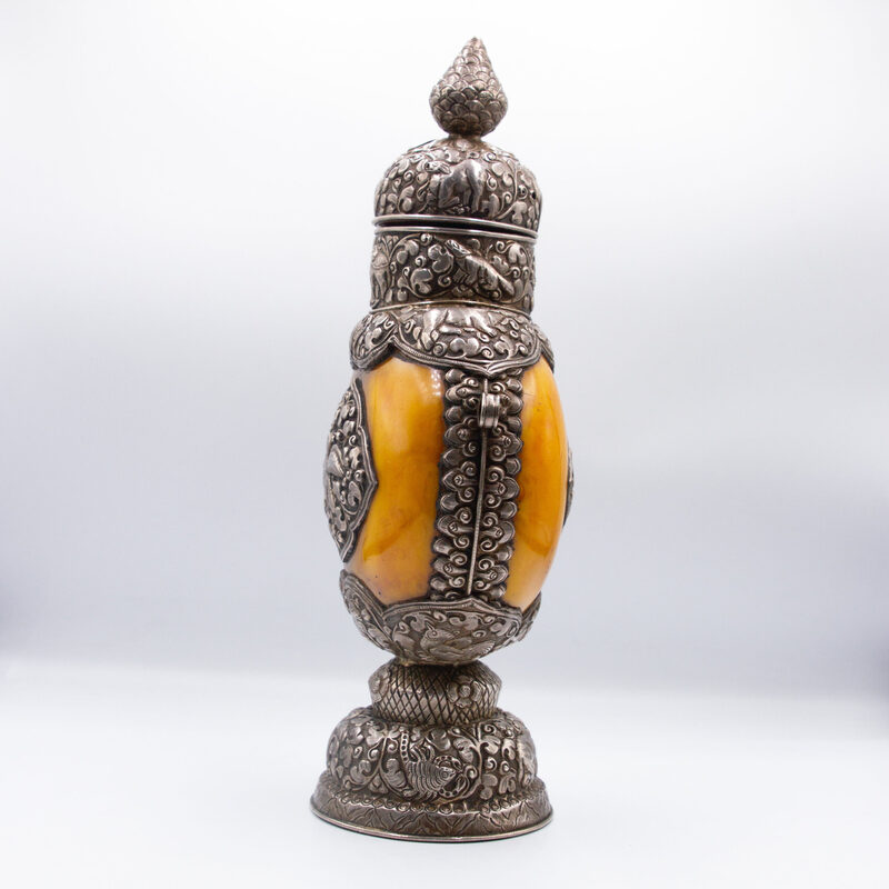 Silver & Amber Nas-pot Handmade Antique, Multicolour