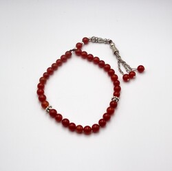 Natural Carnelian Crystal Tasbih Prayer Beads (8mm–33 Beads), Red