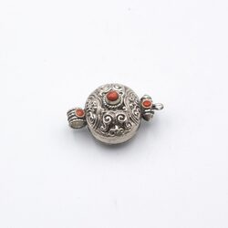Antique Rare 925 Sterling Silver & Coral Locket Unisex, 8.3gm, Silver