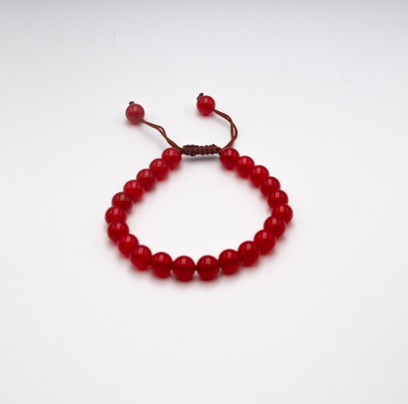 8mm Natural Red Carnelian Crystal Bracelet with Threads for Women, Red